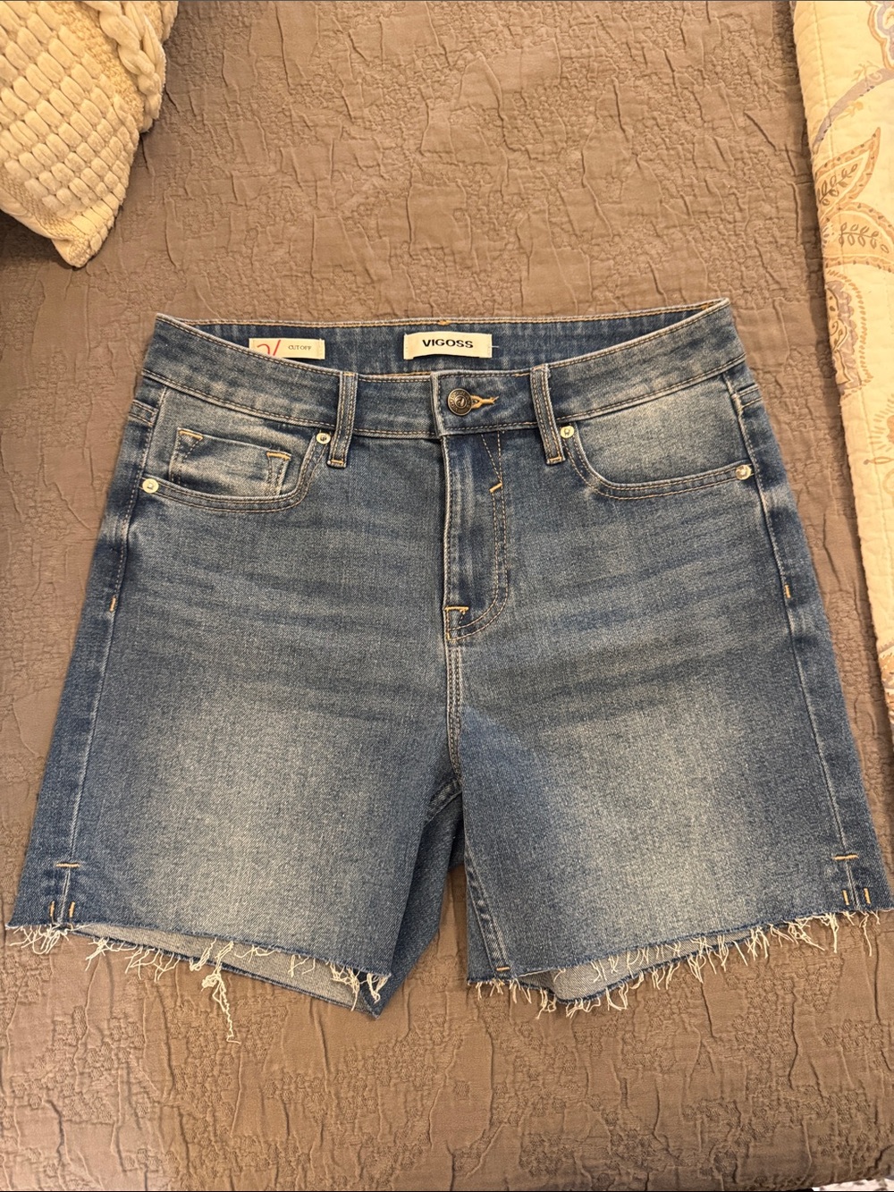 Vigoss Blue Frayed Hem Denim Shorts